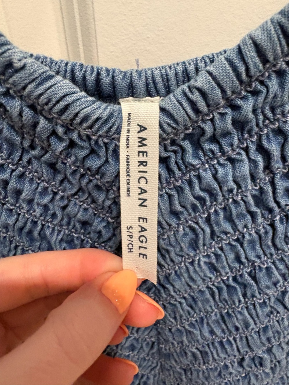 Denim Blue Smocked Bubble Hem Dress NWOT American Eagle Size S - Picture 4 of 4